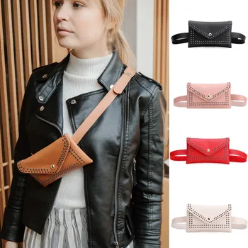 

Fashion Women Outdoor Rivets Hasp Solid Color Messenger Bag Chest Bag Waist Bag torba udowa women pouch