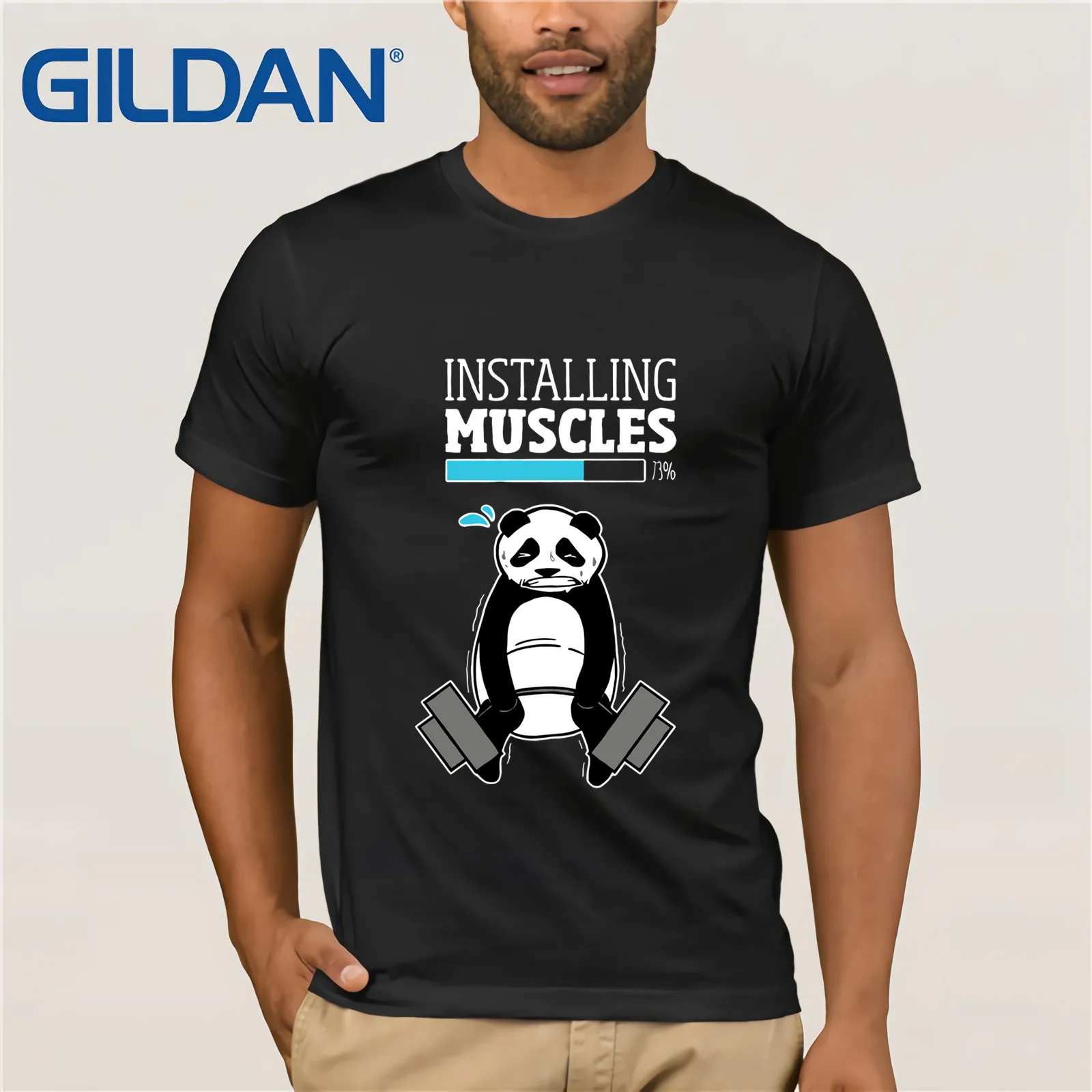 

Installing Muscles Please Wait Panda T-SHIRT 2019 Men's Short Sleeve T-Shirt