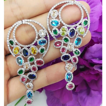 

missvikki Luxury Romantic Long Shiny Drop Earrings Full Mirco Paved Cubic Zircon Women Bridal Wedding Earring Fashion Jewelry