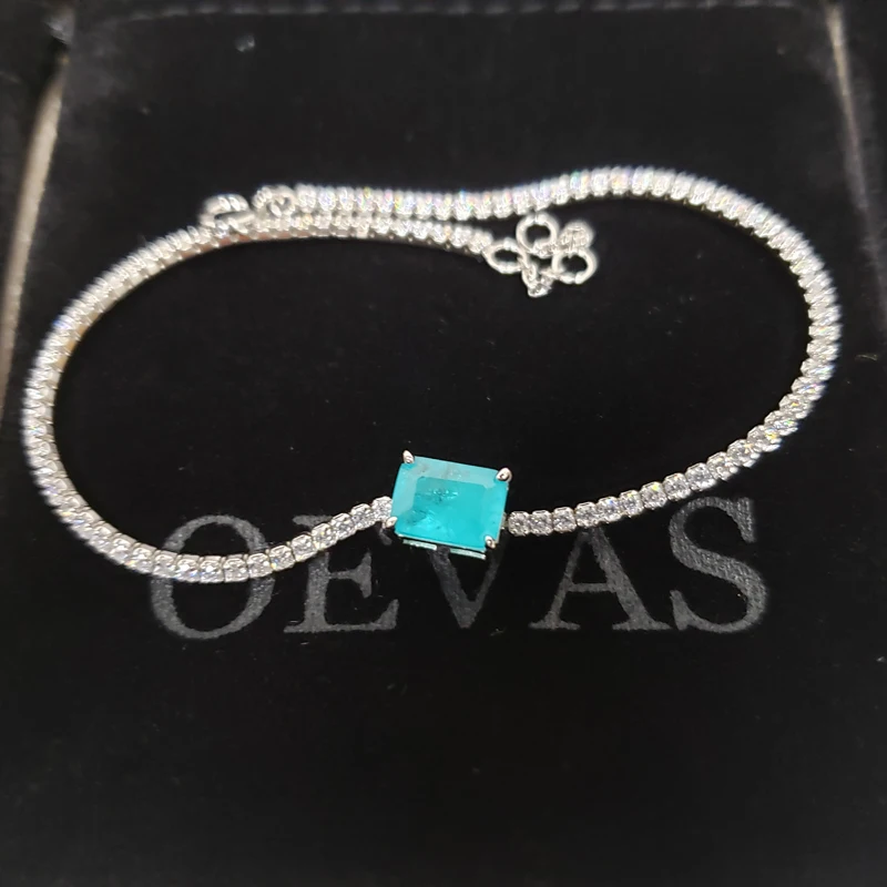 OEVAS 100% 925 Sterling Paraiba Tourmaline Gemstone Bracelet For Women Sparkling Full High Carbon Diamond Party Fine Jewelry