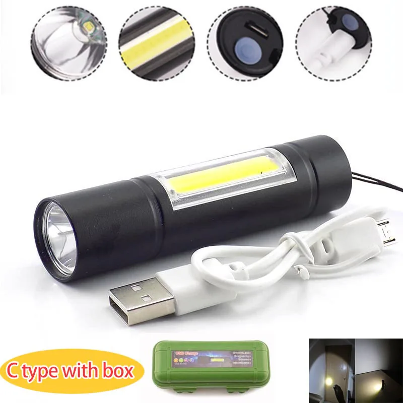 Мини флэш-светильник 2 светодиодный COB Q5 ручка светильник USB linterna работа вспышка светильник фонарь перезаряжаемый аккумулятор лампа кемпинг linterna Высокая мощность - Испускаемый цвет: C wtih gift box