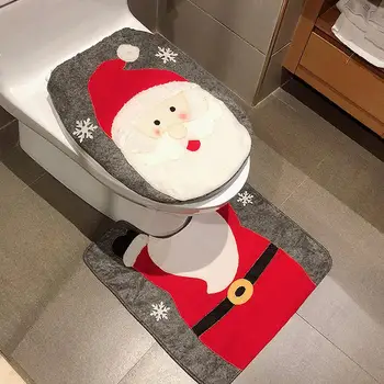 

Christmas Decoration Toilet Seat Cover Bathroom Mat Set Toilet Seat Cushion Winter Carpets Bidet Rug Cartoon Creative