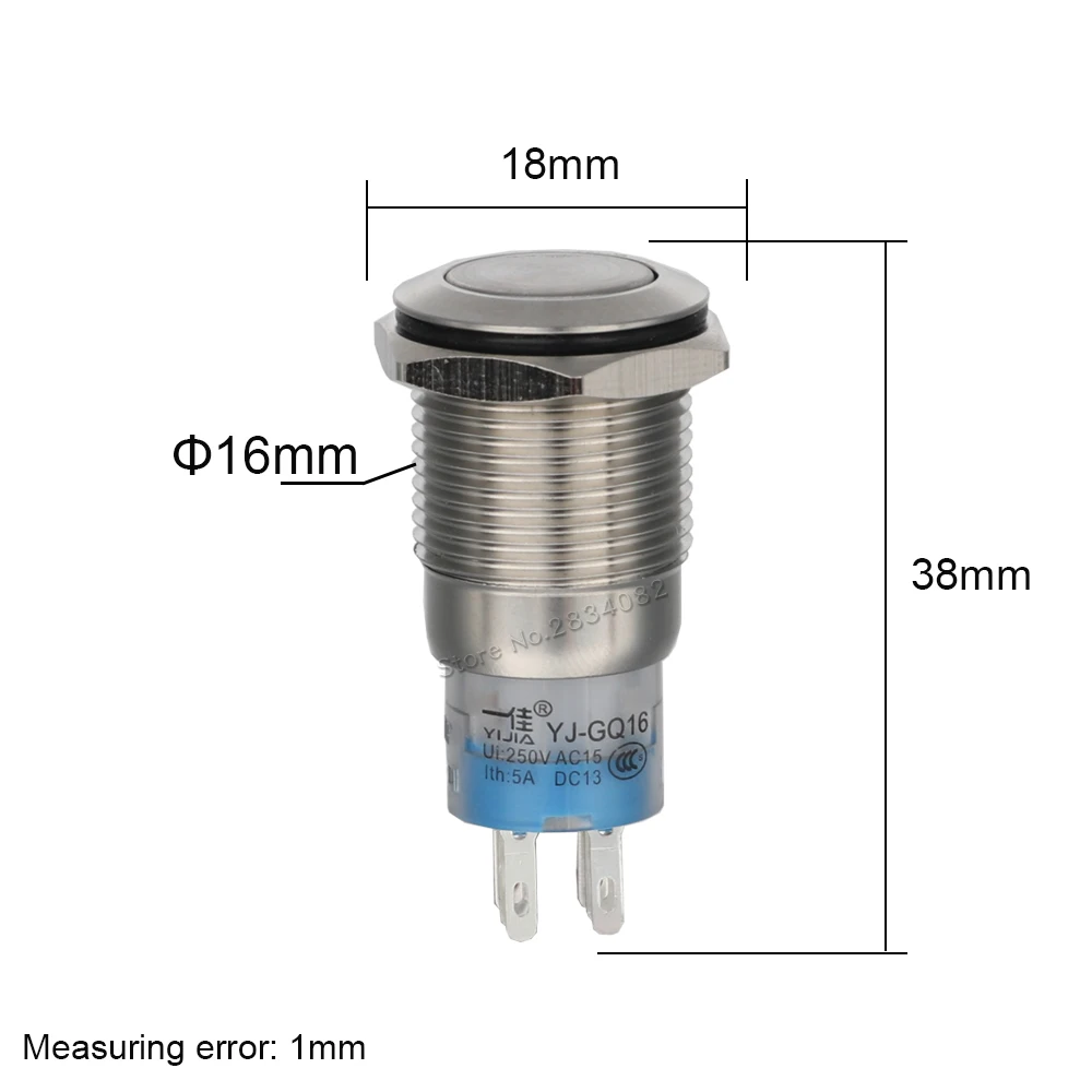 Metal 16mm Off On Waterproof Push Button Momentary Switch SPST