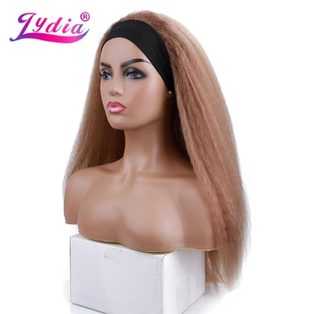 Lydia Long Kinky Straight Headband Synthetic Hair Wigs For African American Women 18-22Inch Kanekalon Afro Wig Blonde Black Band
