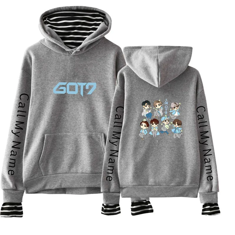 GOT7 поддельные из двух частей толстовки Толстовка kawaii уличная Женская/Мужская мода корейский стиль толстовки Толстовка