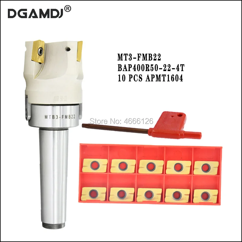 

1set MT3 FMB22 + 400R right angle shoulder Face Mill Cutter 50mm + 10pcs APMT1604 Carbide Inserts with Wrench For Milling Tool