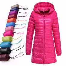 Зимняя женская куртка на утином пуху, тонкая парка, пальто, женская длинная куртка с капюшоном размера плюс, ультра светильник, верхняя одежда, S~ 7XL, женский пуховик