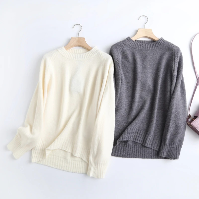 Quality Fashion Winter Solid Cashmere Woman Sweaters Knitted Warm O-Neck