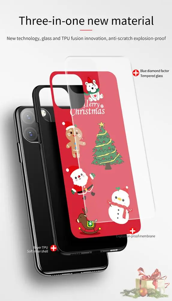 Стеклянный чехол для телефона с рождественским оленем для iPhone 11 Pro Max XSmax XR XS X 10 8 7 Роскошный милый силиконовый чехол Coque Funda
