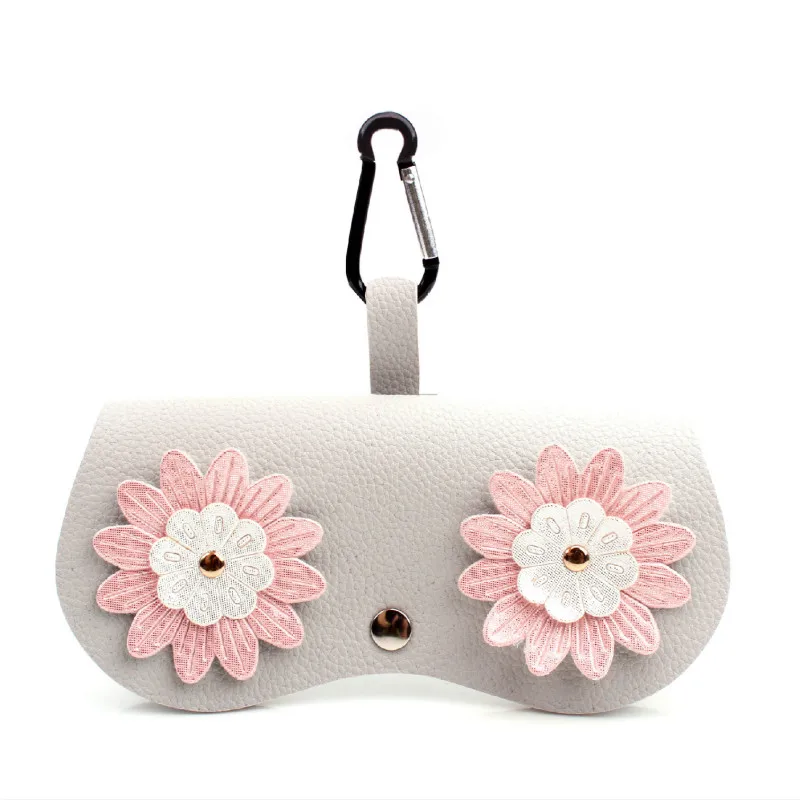 Gray Pink Милый цветочный чехол, чехол для солнцезащитных очков из искусственной кожи, чехол для очков, футляр для очков, футляр для хранения солнцезащитных очков - Цвет: Gray Pink