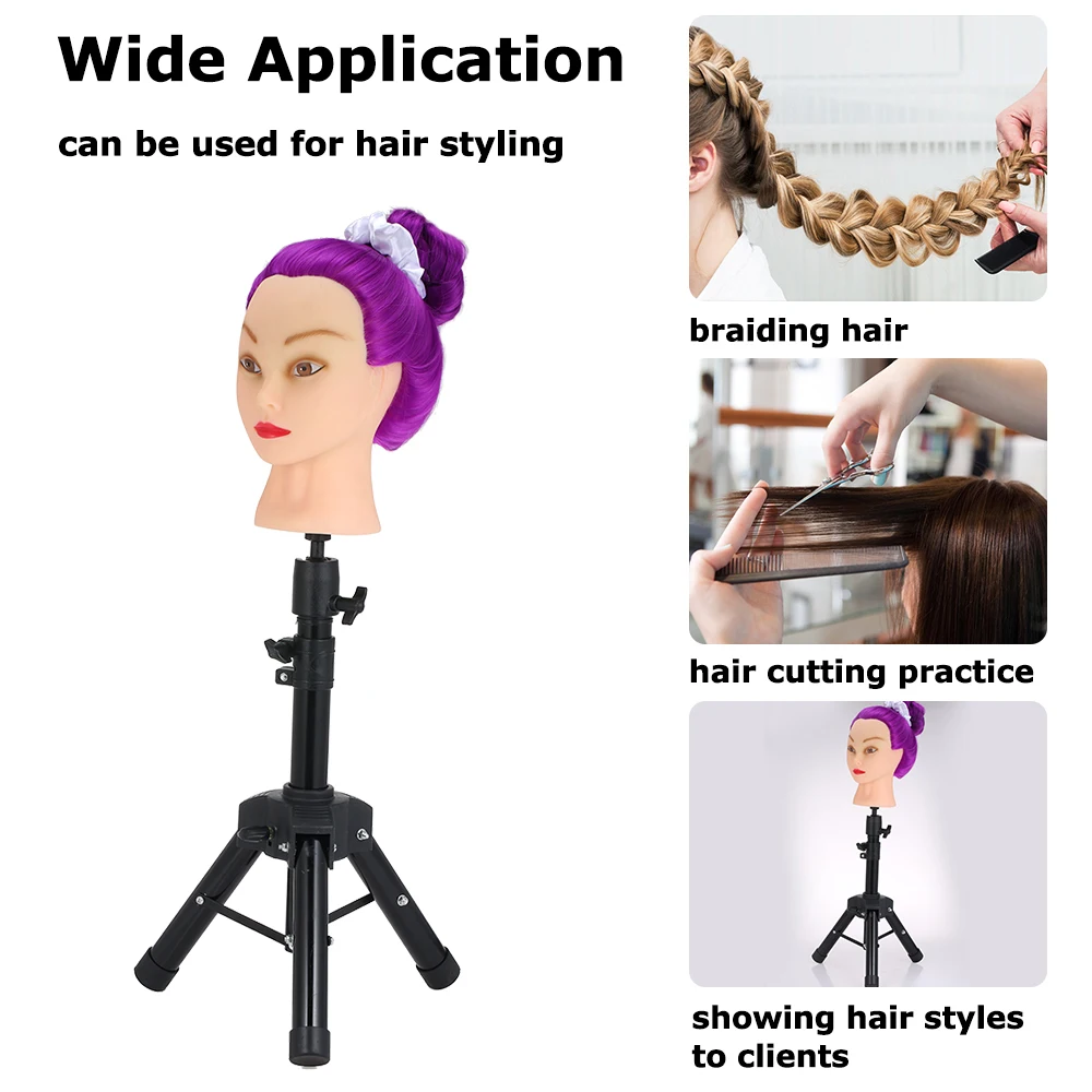 Adjustable Head Tripod Mannequin Head Tripod Wig Stand Metal Tripod Stand with Thick Leg Cosmetology Training Doll Head Stand