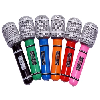 

6pcs Blow up Inflatable Plastic Microphone 33CM Party Favor Kids Toy Gift (Random Color)