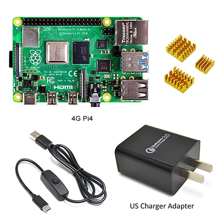 Raspberry Pi 4 Модель B Комплект Базовый стартовый комплект с переключателем питания линия тип-c интерфейс ЕС/США зарядное устройство адаптер и радиатор - Комплект: 4GB-US