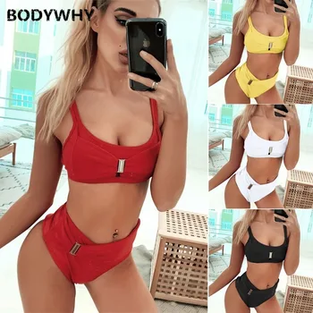

2020 Summer New Women's Swimsuit Solid Color Bikini Swimsuit Female Red Swimsuit High Waist Bikini Sexy Bikini