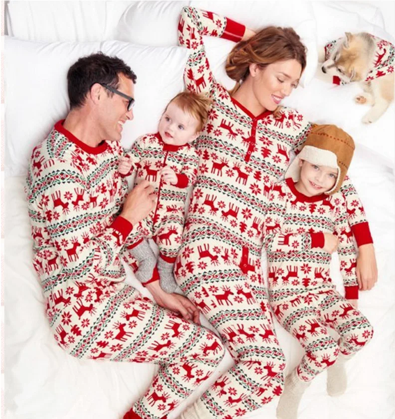 

Christmas Paternity Suits Printing homewear Pajamas Two-piece Top+Pant Cotton Dad Mom Child Family Matching Outfits Clothing