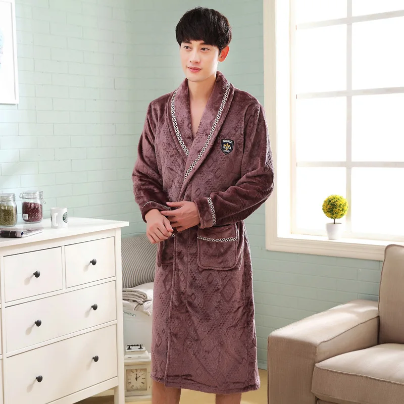 Men Casual Kimono Bathrobe Autumn Winter Flannel Long Robe Thick Warm Sleepwear Nightgown Male Casual Home Wear Men Casual Kimono Bathrobe Autumn Winter Flannel Long Robe Thick Warm Sleepwear Nightgown Male Casual Home Wear