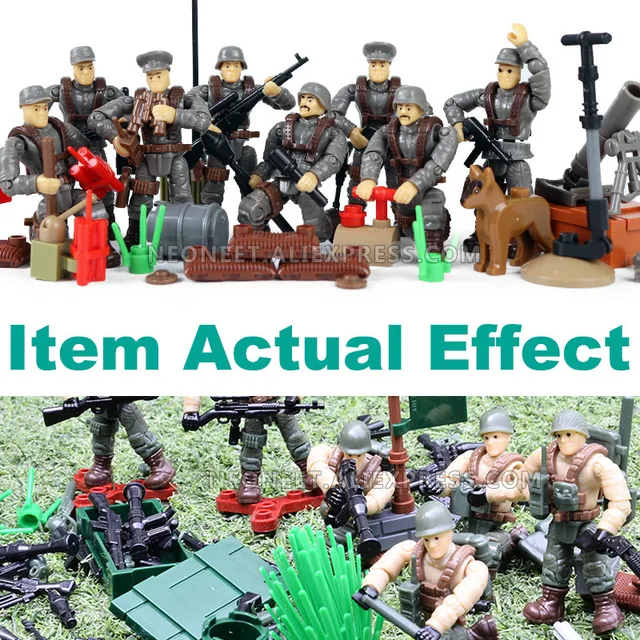 Fit MiniFigures Mega Bloks WWII Military Army Soldier T-34/85 M26 M4 Tiger Tank Lot Building Blocks Toys Model Weapon Set Lot 6