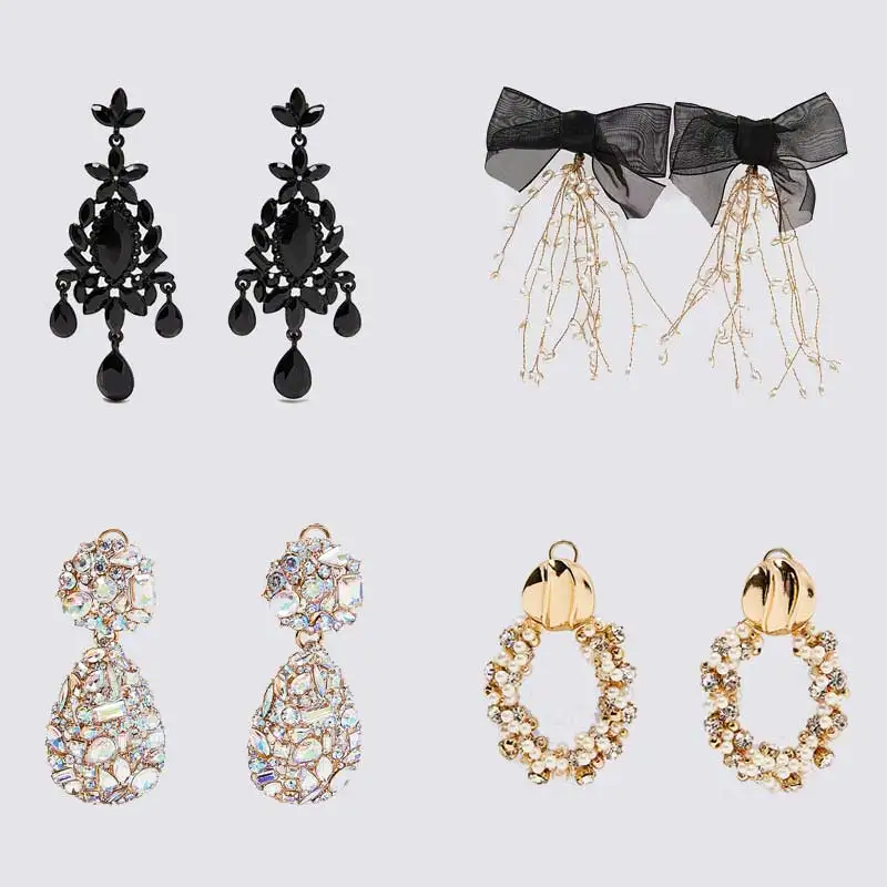 

Dvacaman ZA Simulated Pearls Earrings for Women Crystal Black Bow Knot Cute Drop Earrings Vintage Jewelry Winter Gift Wholesale