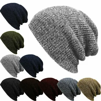 

Meihuida Autumn Winter Men Women Slouch Skull Cap Oversize Long Beanie Baggy Cap Crochet Knit Hat Ski Hat Unisex