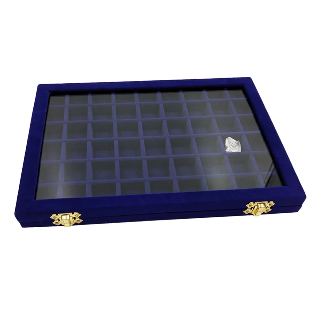 54Grid Jewelry Display Storage Box Glass Lock Case Neckalce Rings Organizer Tray 54Grid Jewelry Display Storage Box Glass Lock Case Neckalce Rings Organizer Tray