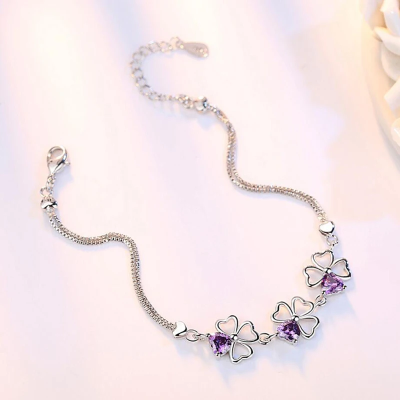 Infinite U Ciondolo Quadrifoglio Doppio In Argento 925 Con Zirconi | Collana Elegante Per Donna | Catena 40+4 Cm