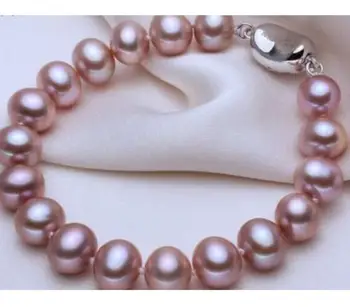 

Jewelry Free Shipping charming 9 -10mm south sea lavender pearl bracelet 7.5-8inch 925 sliver clasp