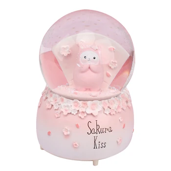 

Pink Sakura Love Crystal Ball Music Box Figurines Miniature Model For Home Decoration Girl Birthday Gifts Children Toys Decor