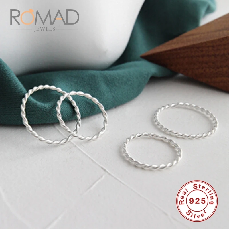 Silver 1 pc Romad корейское кольцо из стерлингового серебра S925 пробы, простые тонкие открытые гладкие серебряные кольца на указательный палец, подарки для мужчин и женщин - Цвет основного камня: Silver 1 pc
