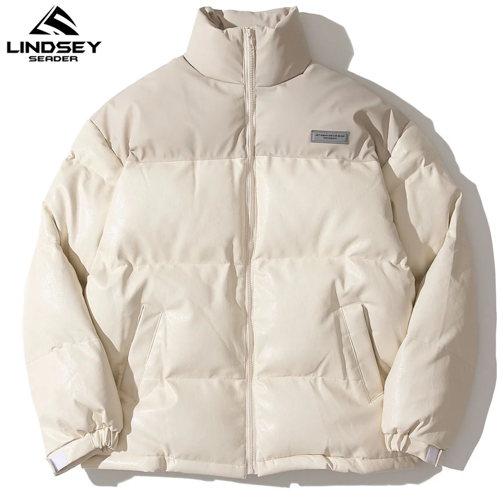 

LINDSEY SEADER 2020 Men's PU Leather Winter Warm Jacket Coat Heated Padded Puffer Jacket Oversize Beige Male Parka Men Clothing
