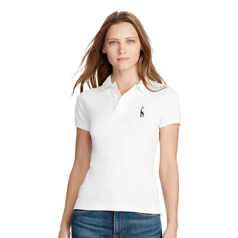 

Dropshipping 2019 Summer Cotton Polo Shirt Women Solid Slim Fit Short Sleeve Polos Casual Women Polo Giraffe Womens Shirts