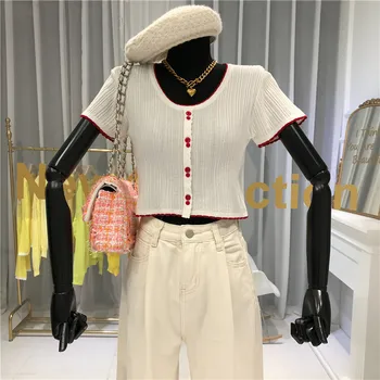 

Beach Women T-Shirts Tops&Tees Knit Solid Candy Colors O-neck Slim Female Short Tshirts Outlist Clothing Harajuku