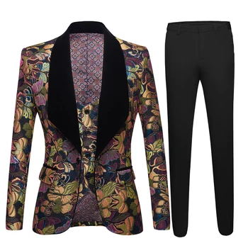 

Men Jacquard Suit Butterfly Flower Latest Coat Slim Fit 3 Piece Tuxedo Groom Prom Party Blazer(jacket+vest+pants)