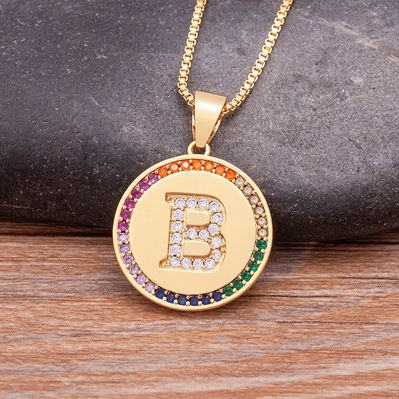 Arrival Luxury A-Z Initial 26 Letters Pendant Charm Chain Necklaces Top Quality Zircon Rainbow Party Wedding Jewelry Gifts