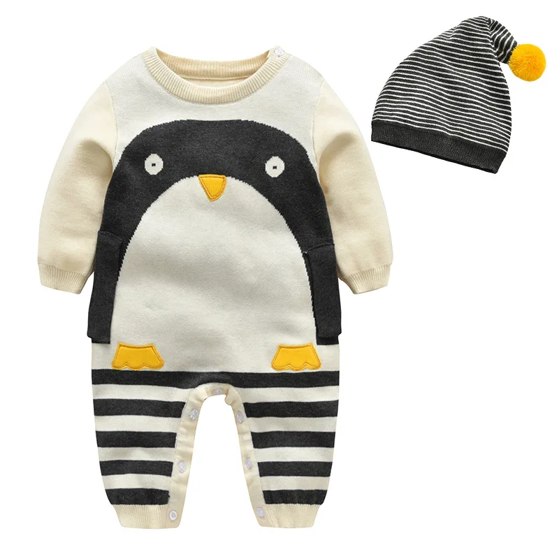 Зимний свитер для новорожденных; комбинезоны; трикотажная одежда с принтом пингвина для альпинизма; одежда для малышей с длинными рукавами; комбинезон для младенцев