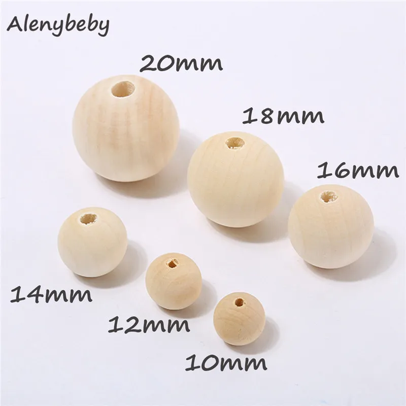 

10-20mm Natural Wooden Round Beads Teether DIY Teething Necklace Bracelet Bead Accessories&Crafts Baby Teether Hanging Materials