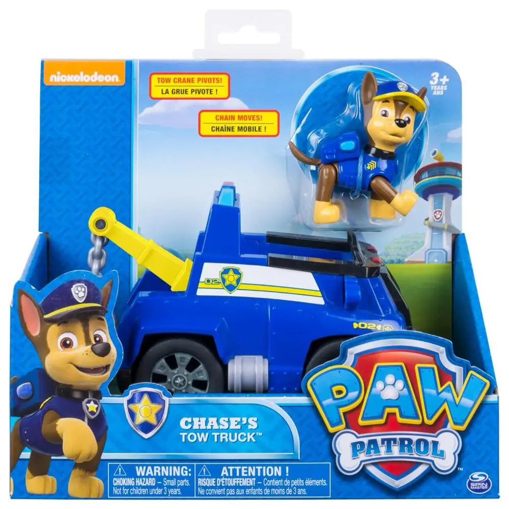 chase tow with box Подлинный Щенячий патруль Чейз marshall skye zuma rocky rubble Mission Paw полный набор 6 фигурок с автомобилем детские игрушки Juguetes - Цвет: chase tow with box