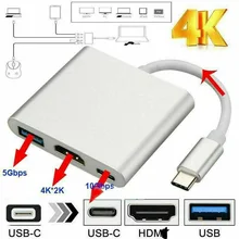 Adaptador multipuerto para USB 3,1, convertidor de Cable tipo C a HDMI, HDTV, USB 3,0, TV tipo C, 4K