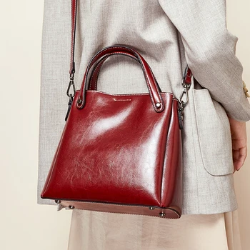 

Real Cow Leather Ladies HandBags High Quality Women Genuine Leather Bag Totes Messenger Bags Designer Luxury Shoulder Bag Female