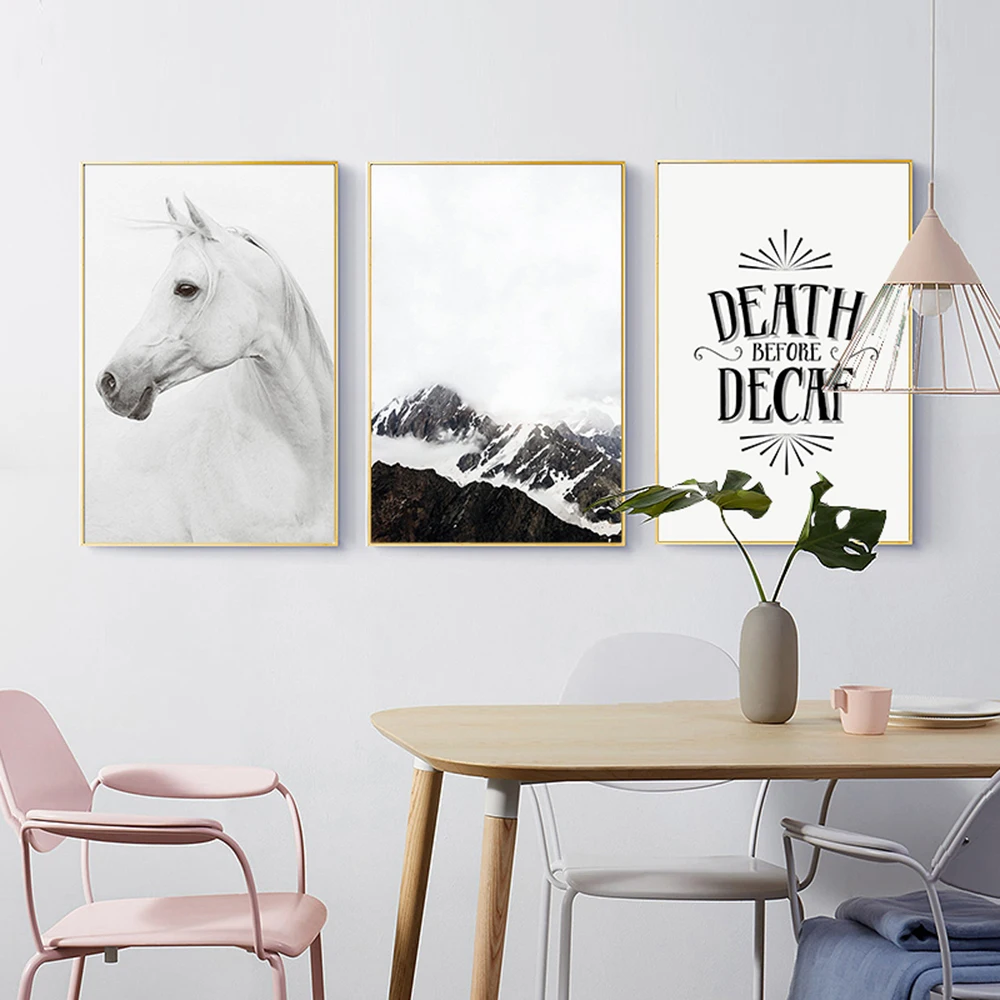 Скандинавские узоры, Белая лошадь, природные пейзажи, Настенная картина для гостиной, современный декор