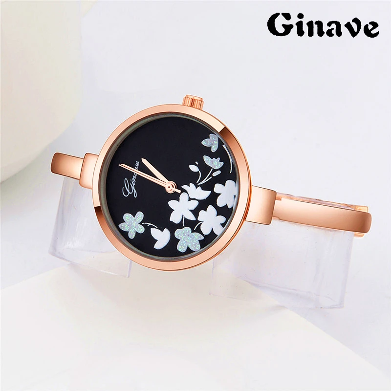 

GINAVE Brand New Women's Watch Alloy Fine Strap Creative Flower Dial Personality Casual Student Ladies Clock relogio feminino