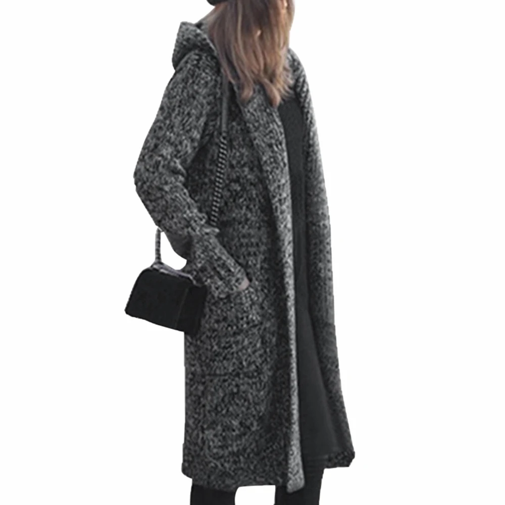 Длинный женский кардиган, осень, модный длинный вязаный свитер, женское большое пальто, повседневная черная куртка, зимняя одежда, свитера - Цвет: navy gray