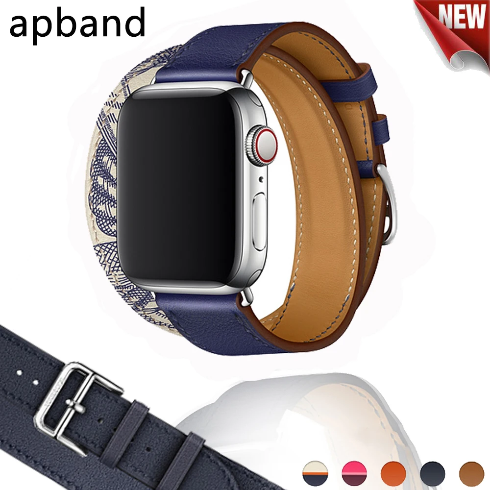Кожаный ремешок для apple watch Double Tour 5 4 band correa apple watch 44 мм 40 мм 42 мм 38 мм iwatch 5 4 3 2 1 браслет pulseira
