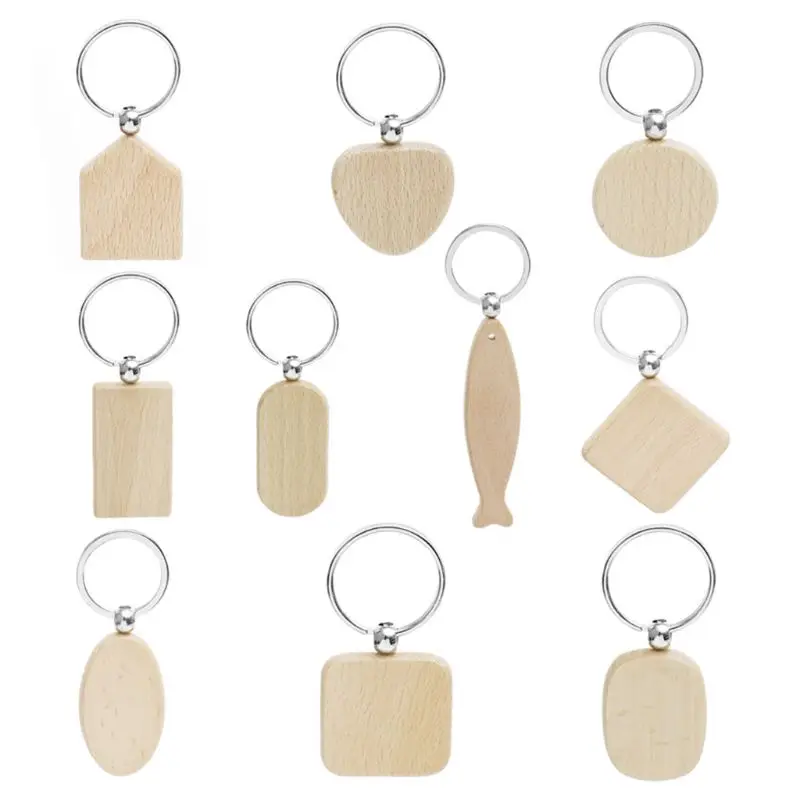 

10 Pcs/set Simple Cute Blank Wooden Keychain small and beautiful DIY Wood Key Ring Keys Holder Fine workmanship,