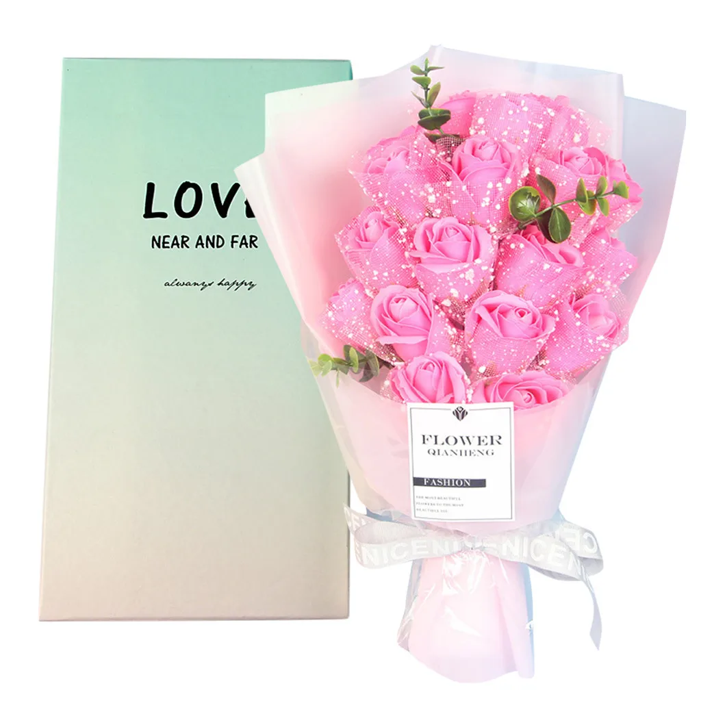 Имитирующие Мыло Цветы День Святого Валентина DIY цветок подарок Роза коробка мыло букет Свадебный дом фестиваль подарок Креативный подарок для женщин - Цвет: Pink