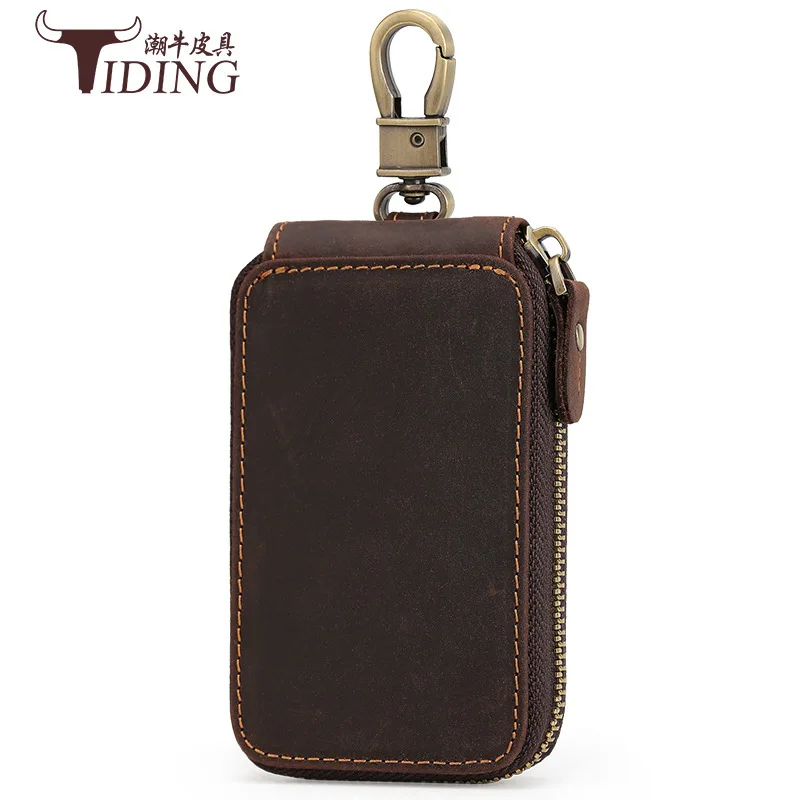 

Goods Retro Full-grain Leather Zipper Key Horse Leather Wallet Genuine Leather Car Key Case 4035