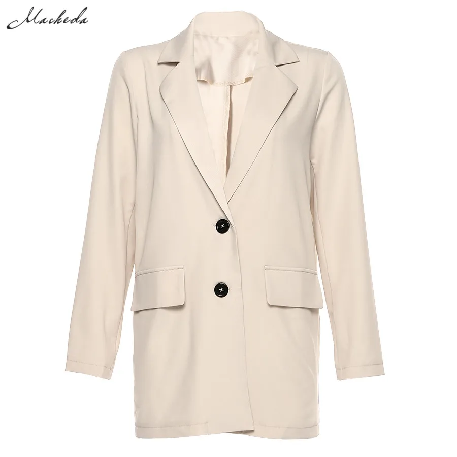 Macheda Elegant Single Breasted Long Women Autumn Turn-down Collar Pockets Lady Outwear Tops Fashion Casual New