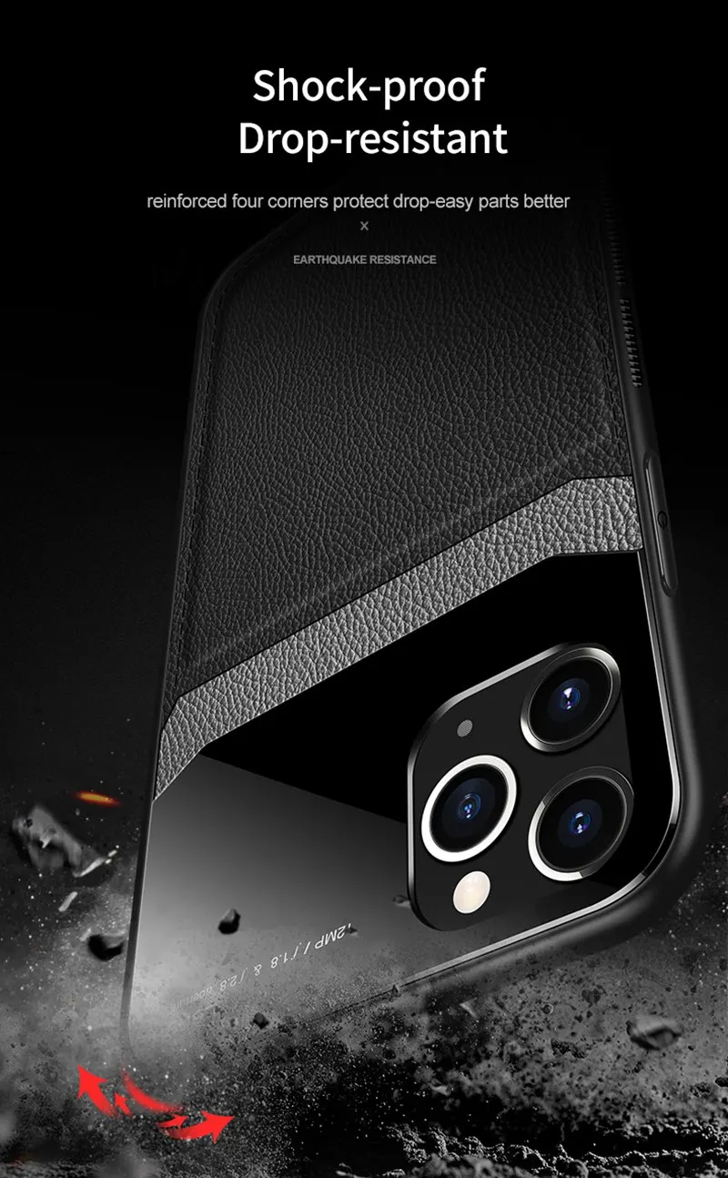 Защитный чехол для объектива для IPhone 11 Pro Max XS XR X из искусственной кожи, зеркальное закаленное стекло, задняя крышка для телефона для IPhone 8 7 6 6s Plus