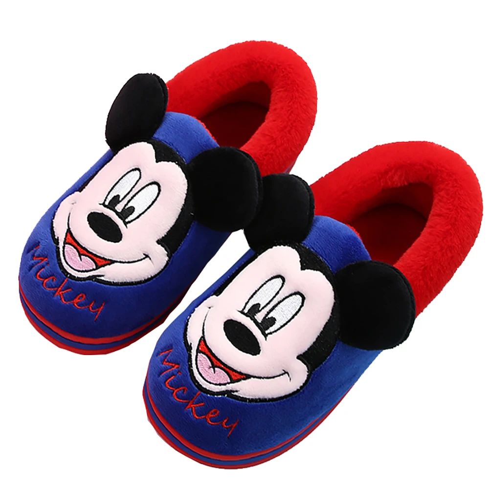 Disney Cartoon Baby Kids Home Cotton Slippers For Girls Boys Minnie Mickey Mouse Print Casual Nonslip Fleeces Warm Indoor Shoes