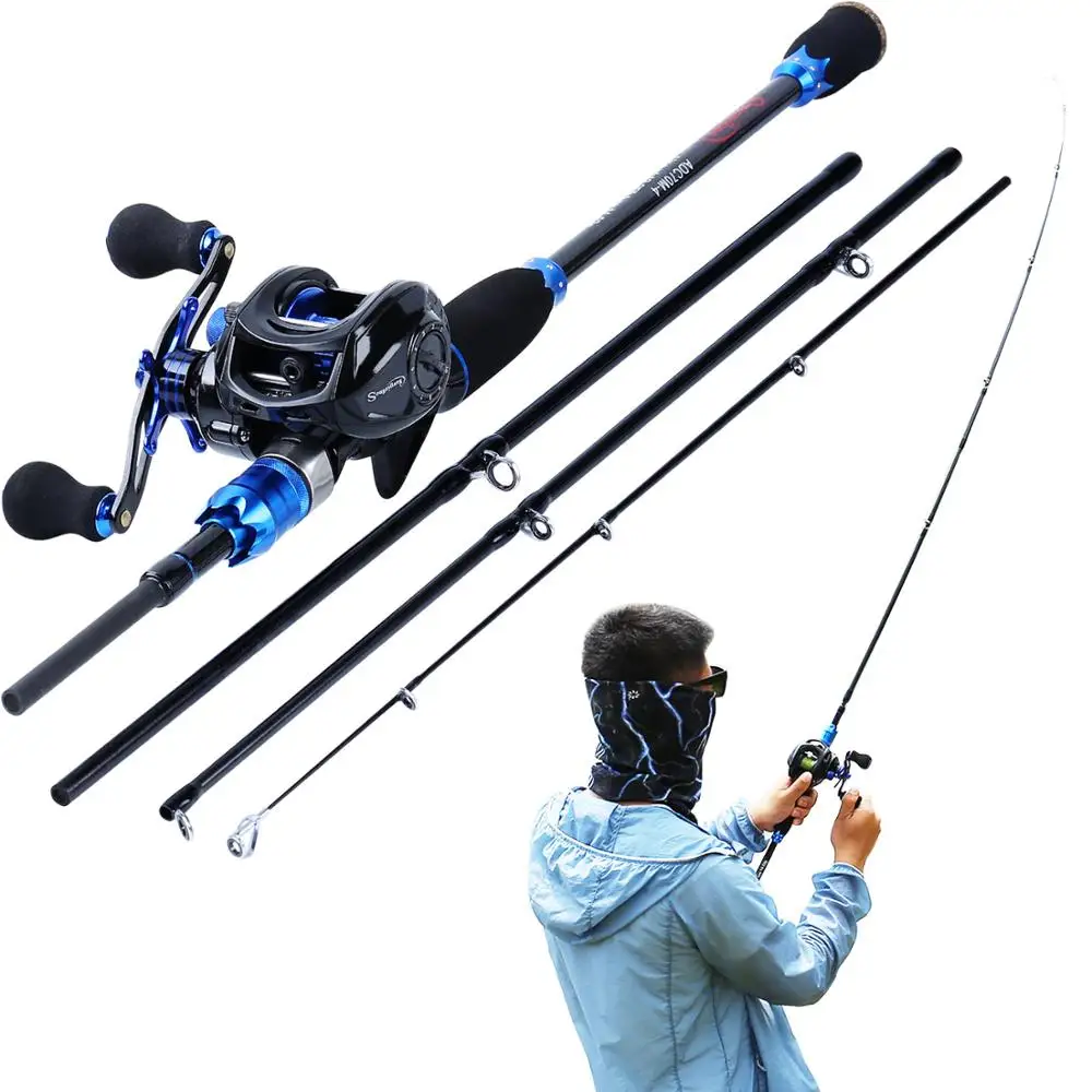 Sougayilang 1.8m 2.1m 4 Section Baitcsting Rod Full Kit Carbon Fiber Casting Reel Sets 100M Fishing Line Lures Hooks Combo Pesca
