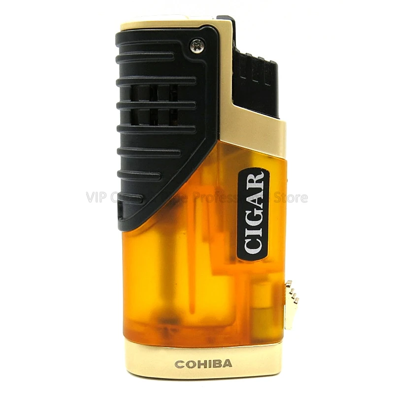 Высококачественный классический 3 фонарь COHIBA, зажигалка для сигарет с огнем, зажигалка для сигар, Подарочная коробка, портативный инструмент для курения на открытом воздухе